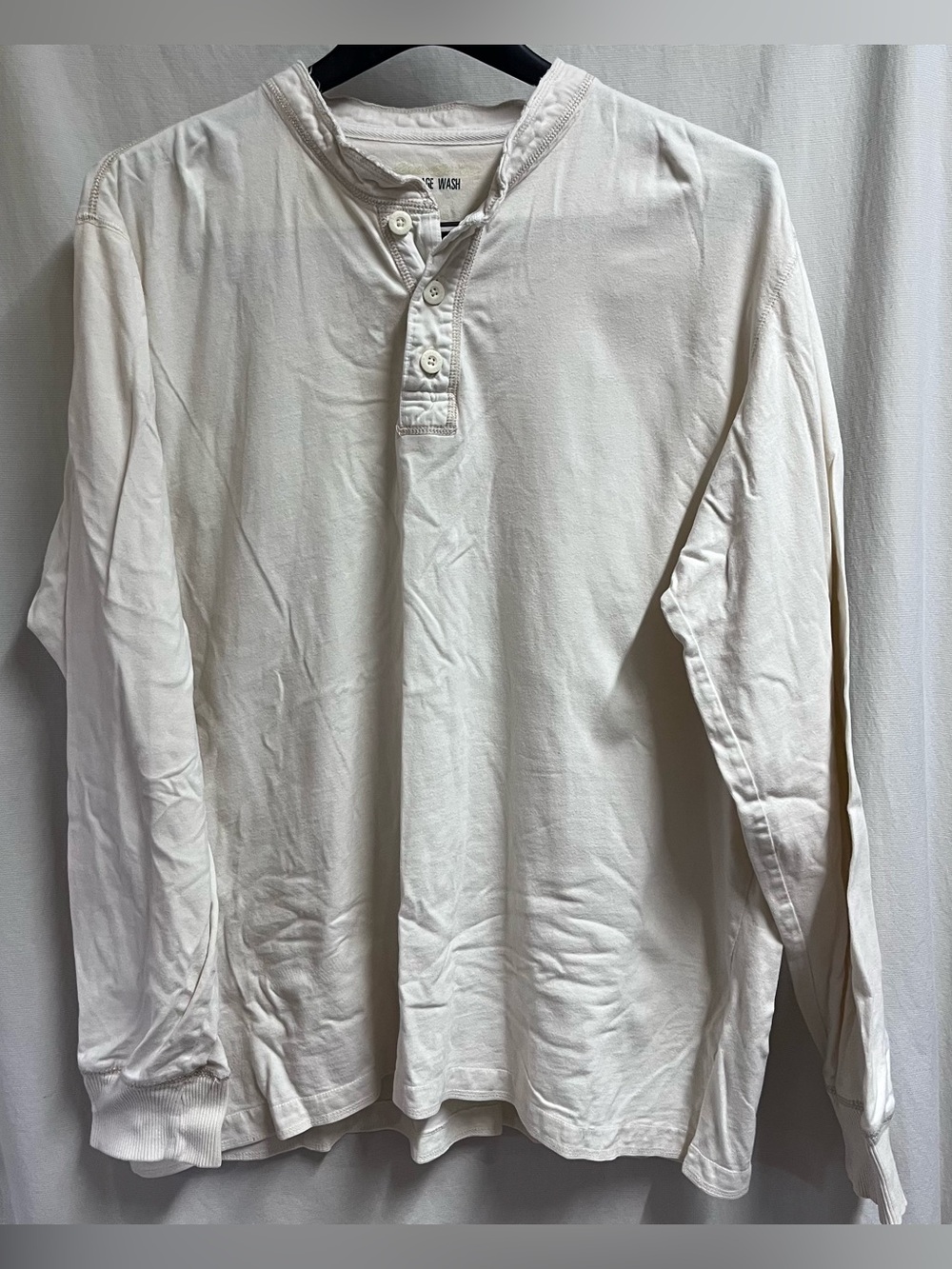 Eddie Bauer Mens Heritage Wash Cream Long Sleeve Henley Shirt Size XL Tall